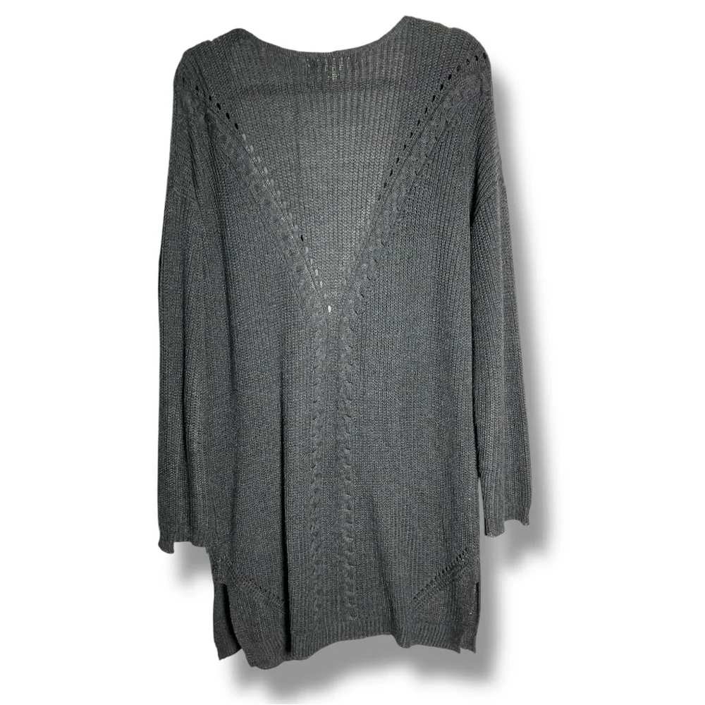 Long open front gray cardigan